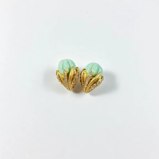 Ice cream enamel stud earrings, gold-tone hearts with mint green striped scoops