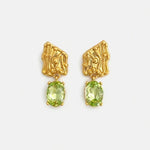 Oscar de la Renta crystal drop earrings, gold studs with green oval stones