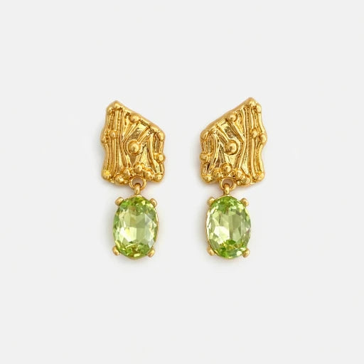 Oscar de la Renta crystal drop earrings, gold studs with green oval stones