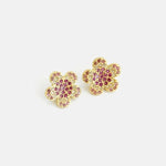 Floral stud earrings with gold setting and pink gem clusters