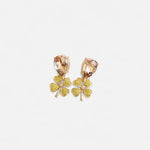 Gold-tone four-leaf clover drop earrings with champagne teardrop crystals