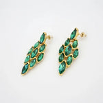 Rhinestone earrings with green marquise stones and gold-tone setting