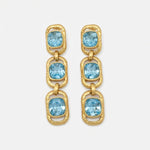 Gold-tone clip-on drop earrings with light blue square crystals