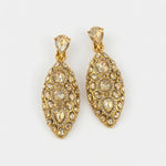 Champagne gold teardrop clip-on earrings with full crystal sparkle settings