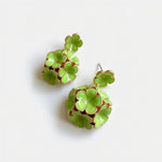 Green enamel hydrangea stud earrings with gold-tone petal details
