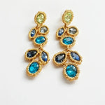 Gold-tone drop earrings with blue teardrop crystal clusters, Oscar de la Renta